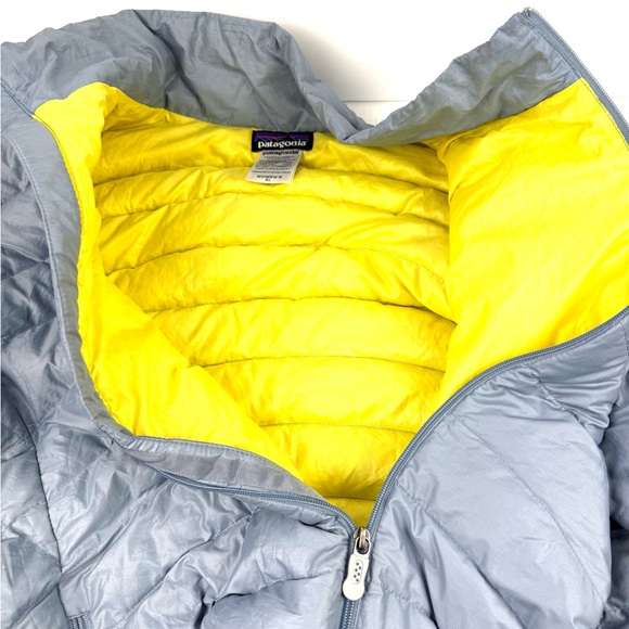 Patagonia Down Sweater Jacket  XL Light Blue Yellow Womens Zip Up FLAWED READ - Picture 6 of 12
